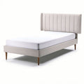 Modern upholstered twin bed frame with headboard and wood legs 200 x 90 x 100cm