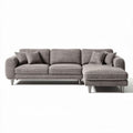 Modern gray fabric sectional sofa with chaise lounge and five accent pillows