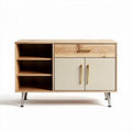Wooden storage cabinet with beige doors and metal legs 80 x 40 x 70cm