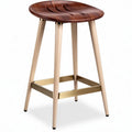 Wooden seat bar stool with metal frame in beige and gold 40 x 40 x 75cm