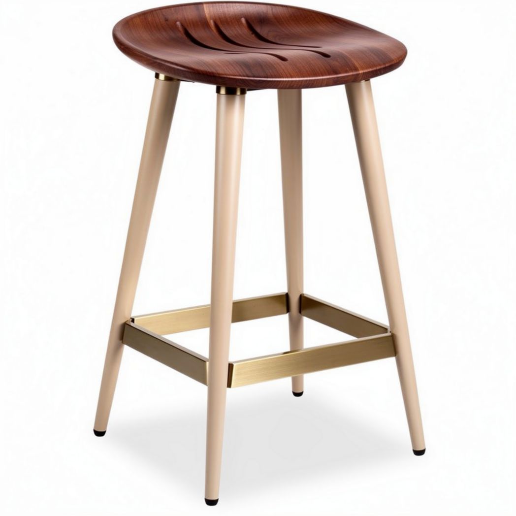 Wooden seat bar stool with metal frame in beige and gold 40 x 40 x 75cm