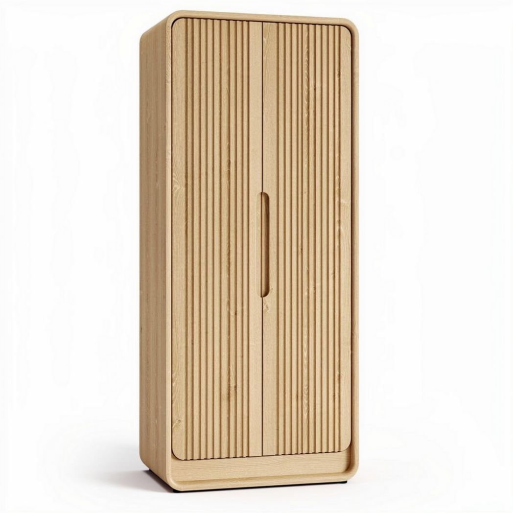 Wooden storage cabinet with ribbed doors for home organization 30 x 70 x 40cm