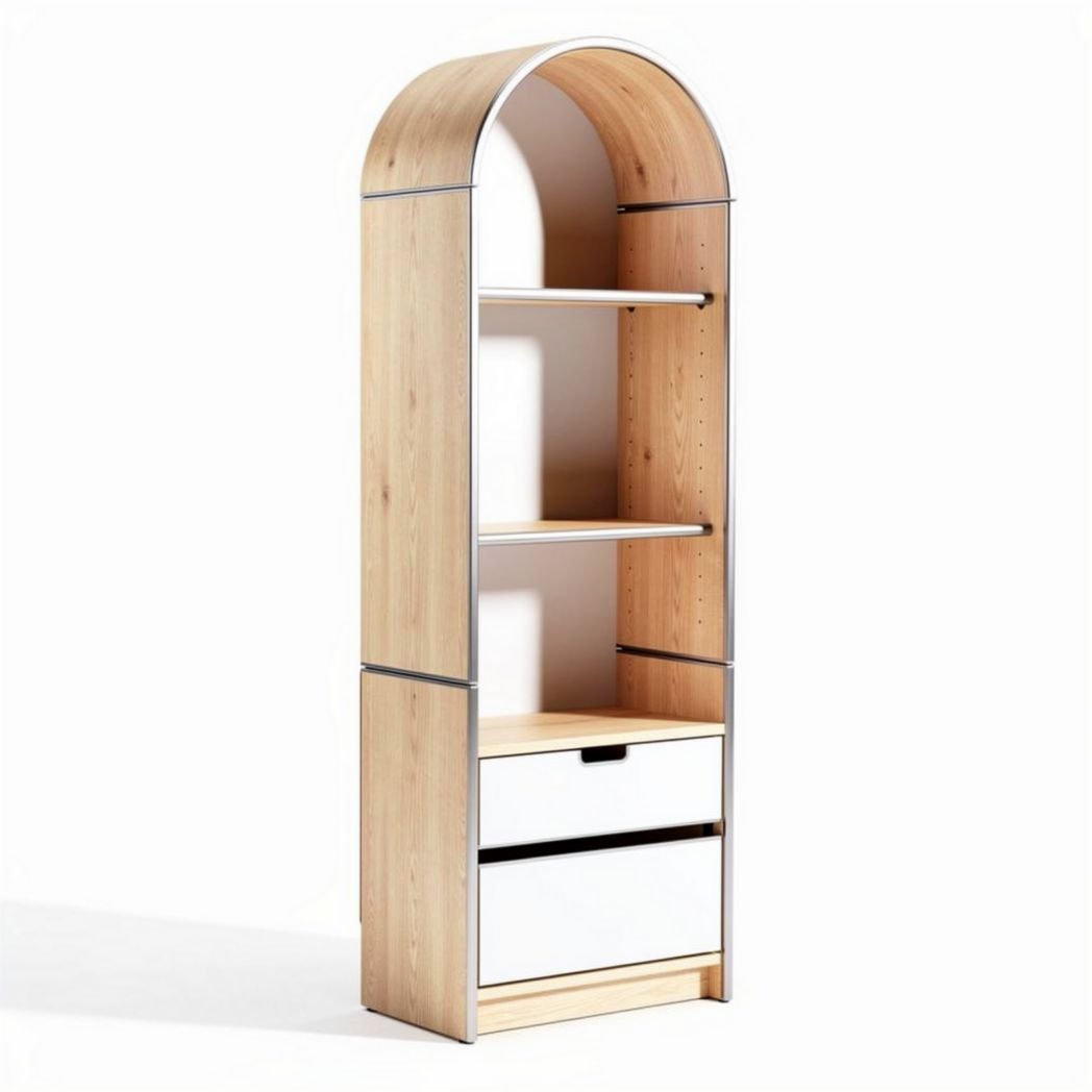 Freestanding wooden shelf unit with two drawers and three open shelves 80 x 30 x 180cm