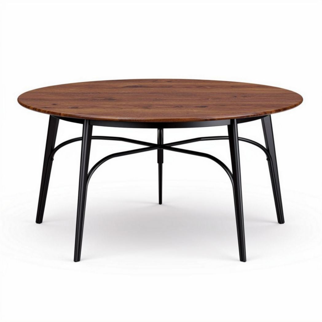 Round wood coffee table with metal legs 120 x 120 x 75cm rustic design