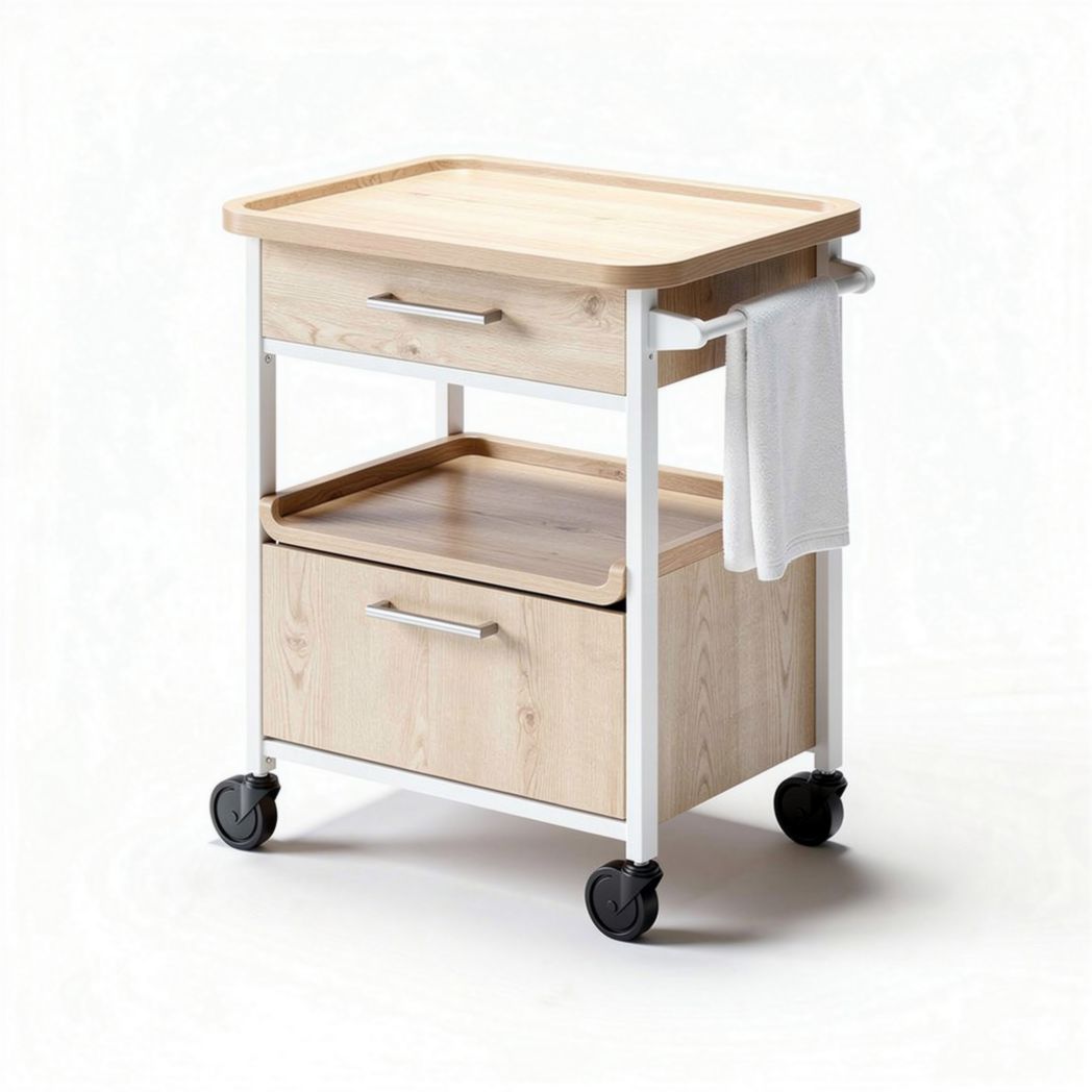Wooden serving cart with removable trays and storage shelf 50 x 35 x 80cm