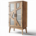 Wooden cabinet with glass doors and geometric design 80 x 40 x 120cm