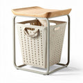 Wooden top storage basket with metal frame and woven fabric liner 40 x 40 x 50cm