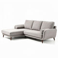 L-shaped sectional sofa in light gray fabric with wooden legs 200 x 150 x 85cm