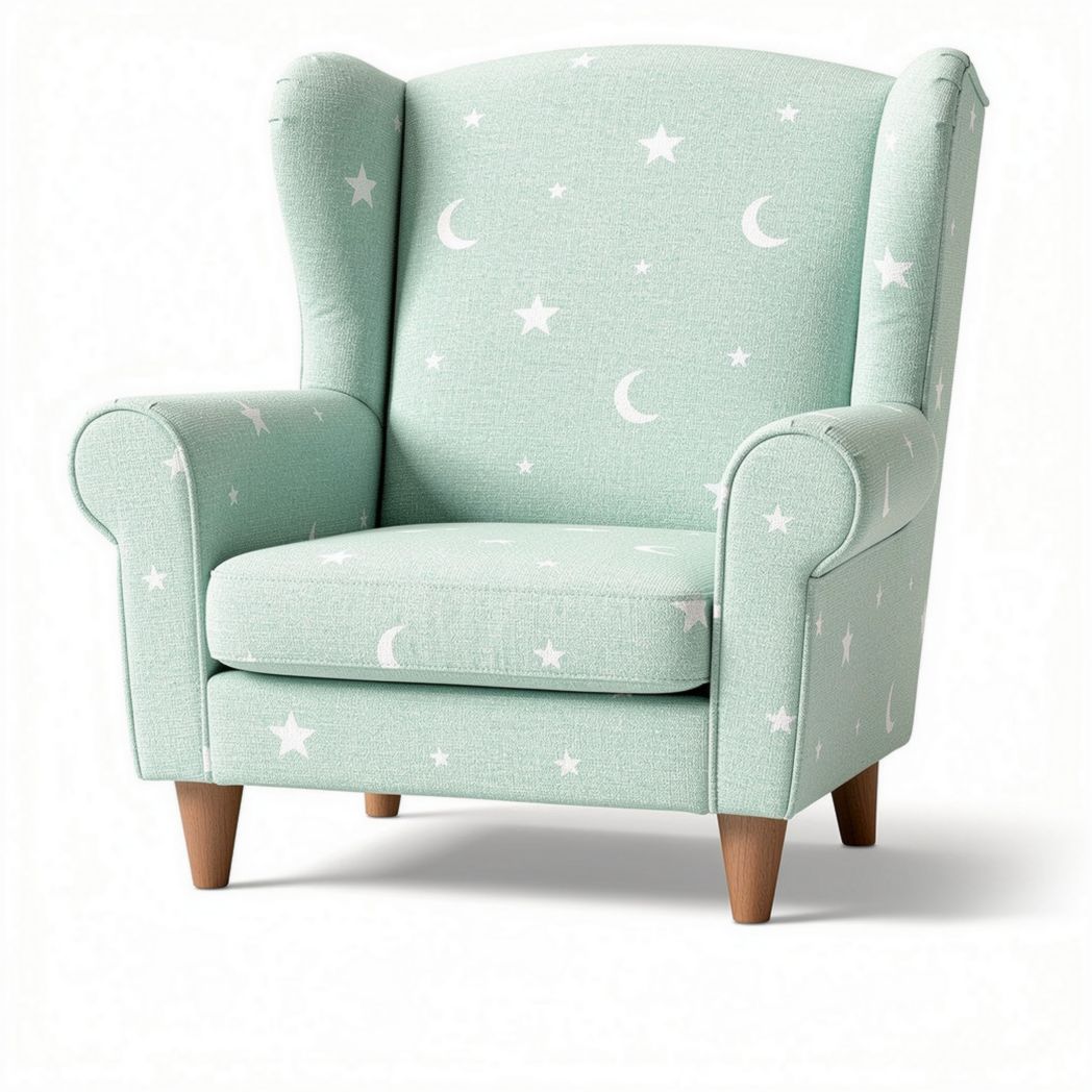 Kids star print upholstered armchair in light mint green 80 x 70 x 85cm